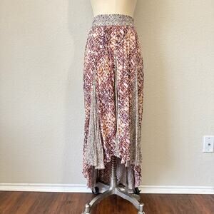 FREE PEOPLE Show You Off Maxi Skirt Multi Abstract High Low Boho Hippie